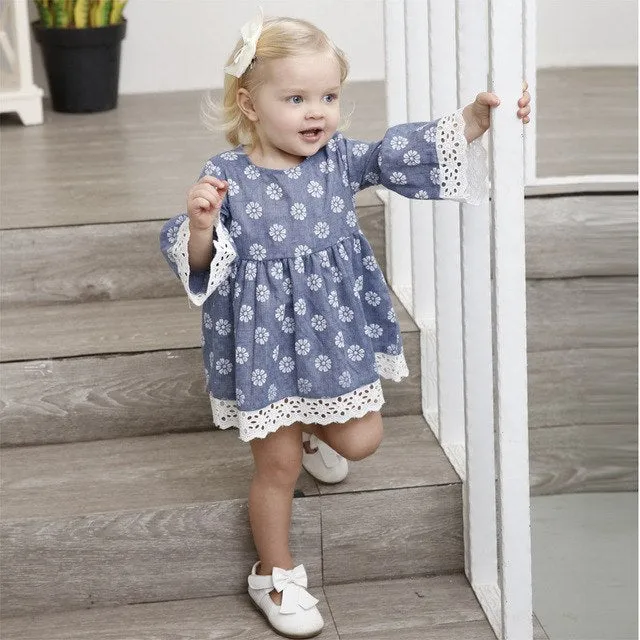 Blue Lace Dress, Size 1-6 Yrs