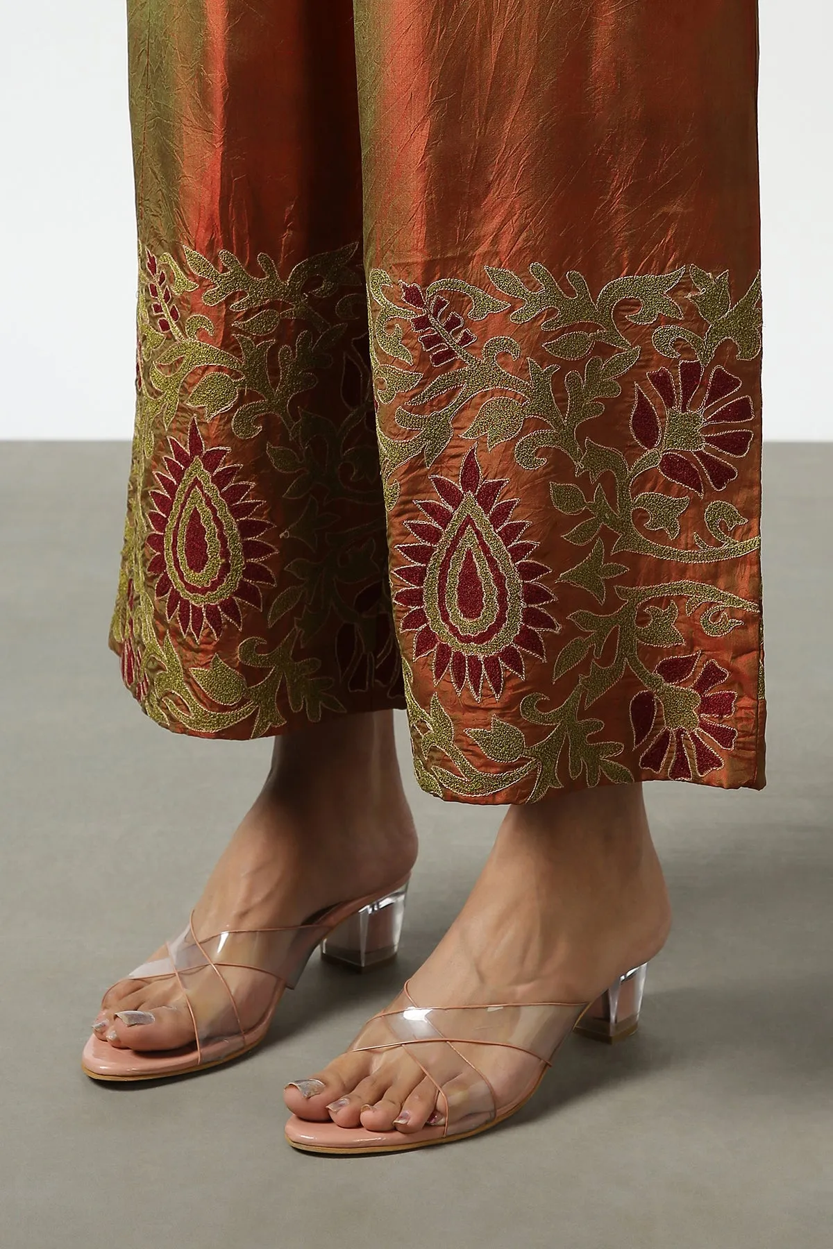 Brown Silk Embroidered Pant