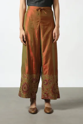 Brown Silk Embroidered Pant