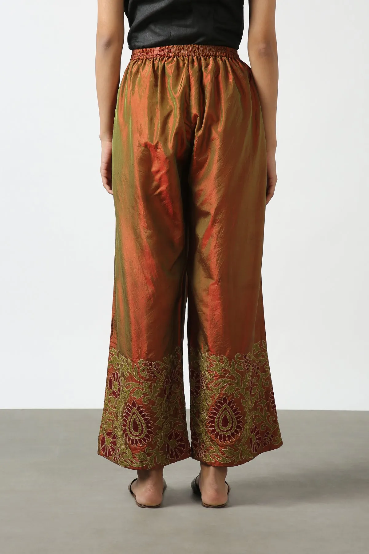 Brown Silk Embroidered Pant