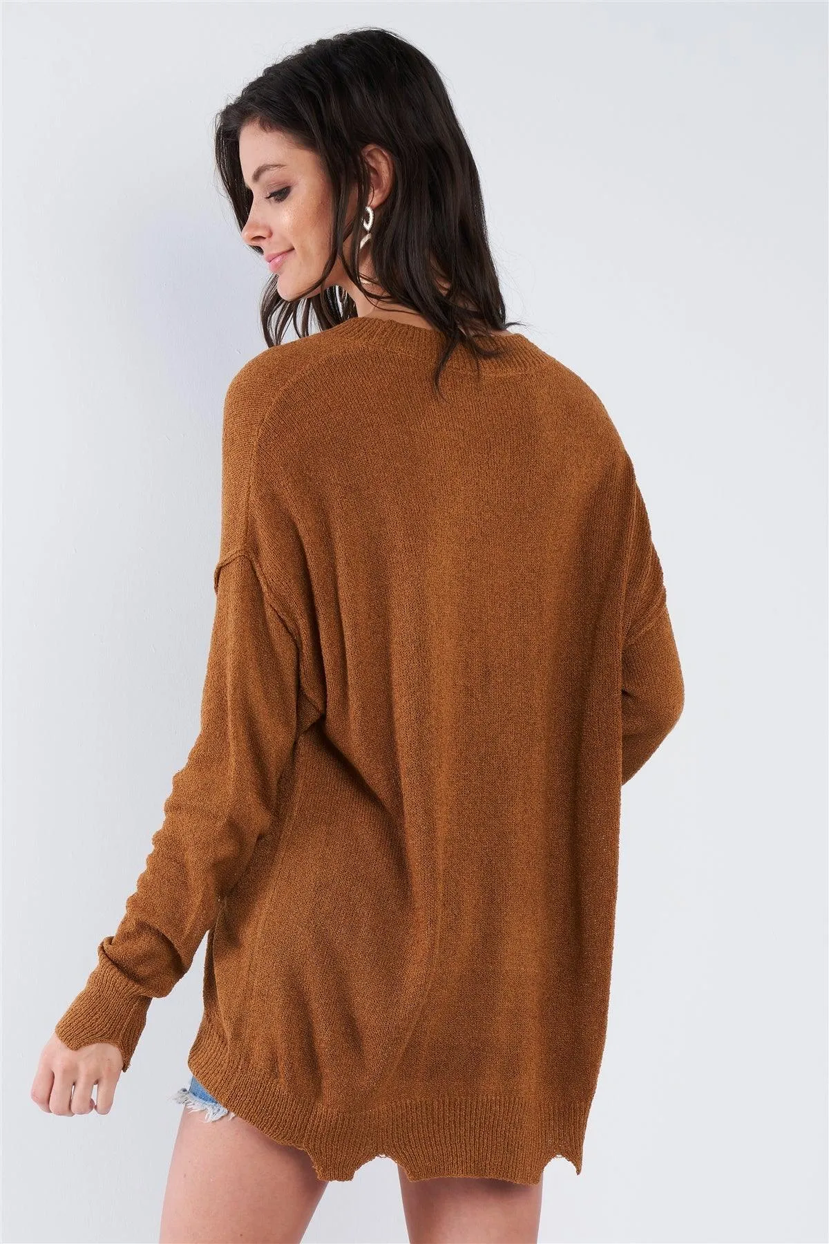 Camel Brown Yellow "J'adore" Script Knit Relaxed Fit Sweater