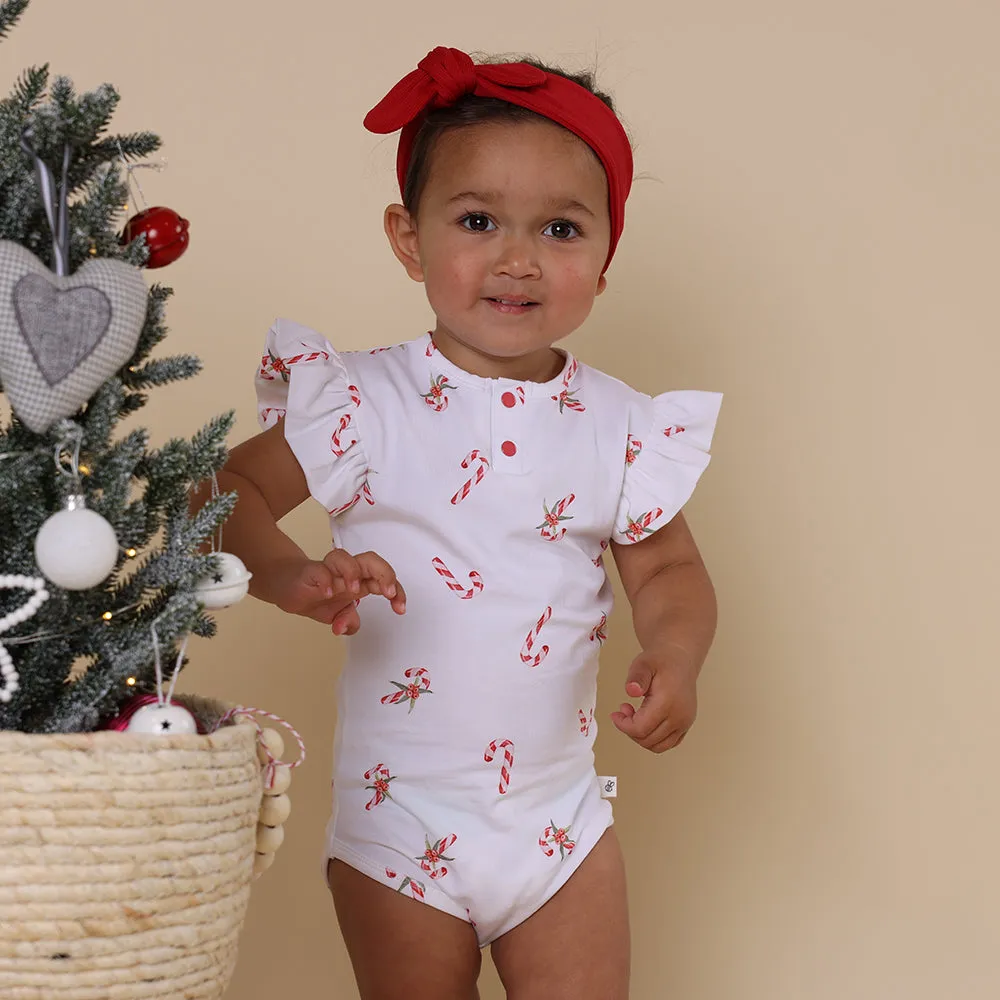 Candy Cane Short Sleeve Organic Bodysuit with Frill