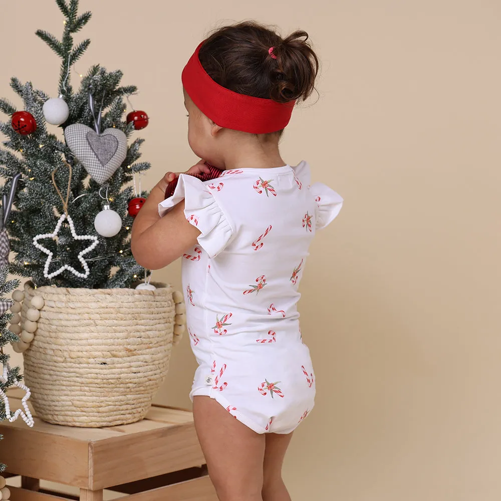 Candy Cane Short Sleeve Organic Bodysuit with Frill