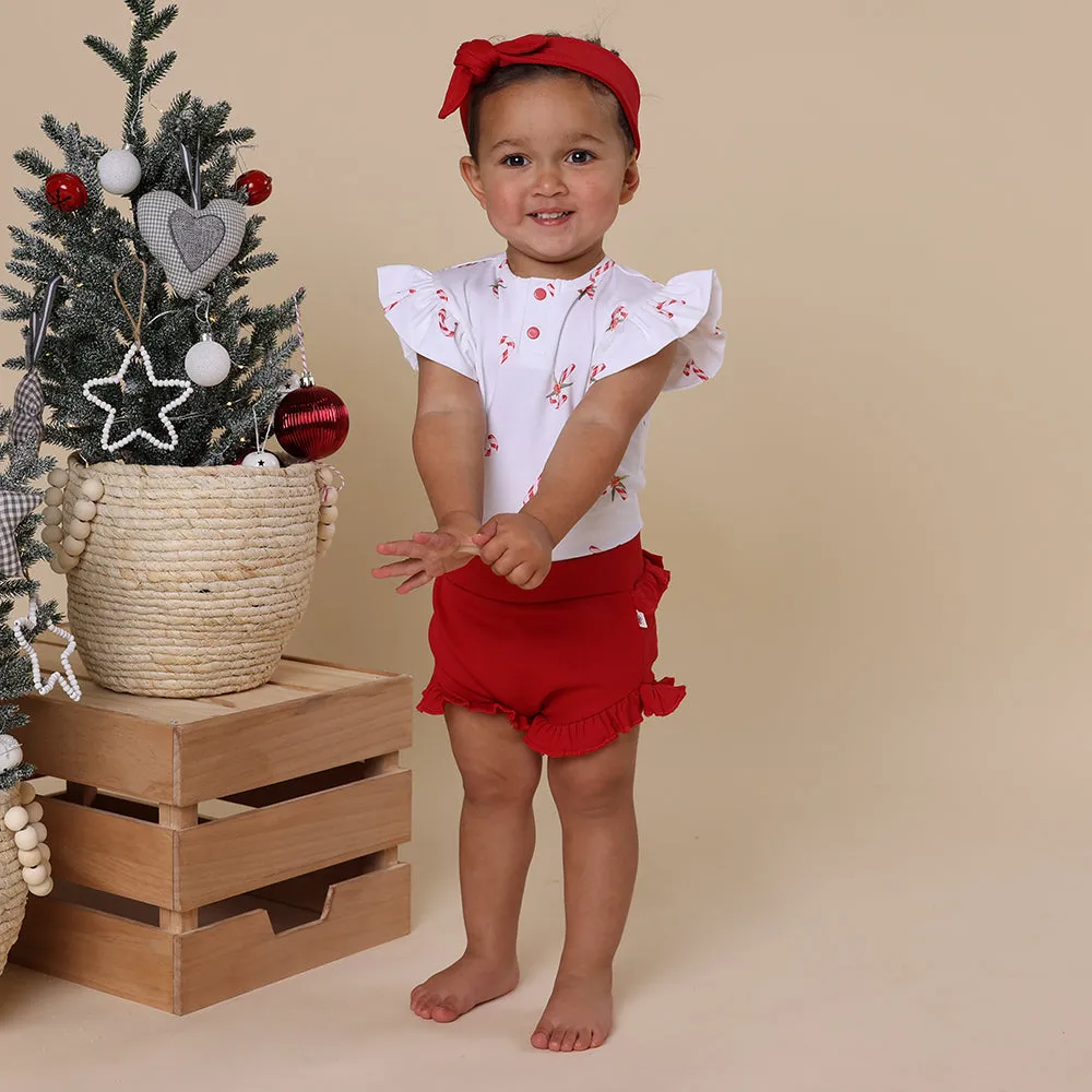 Candy Cane Short Sleeve Organic Bodysuit with Frill