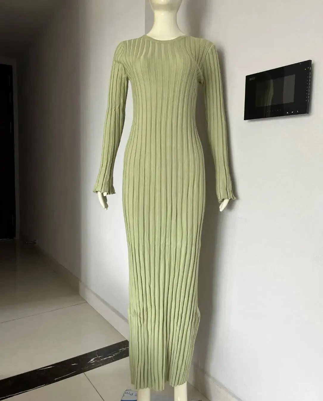 Casual V-neck Women Knitted Maxi Dress