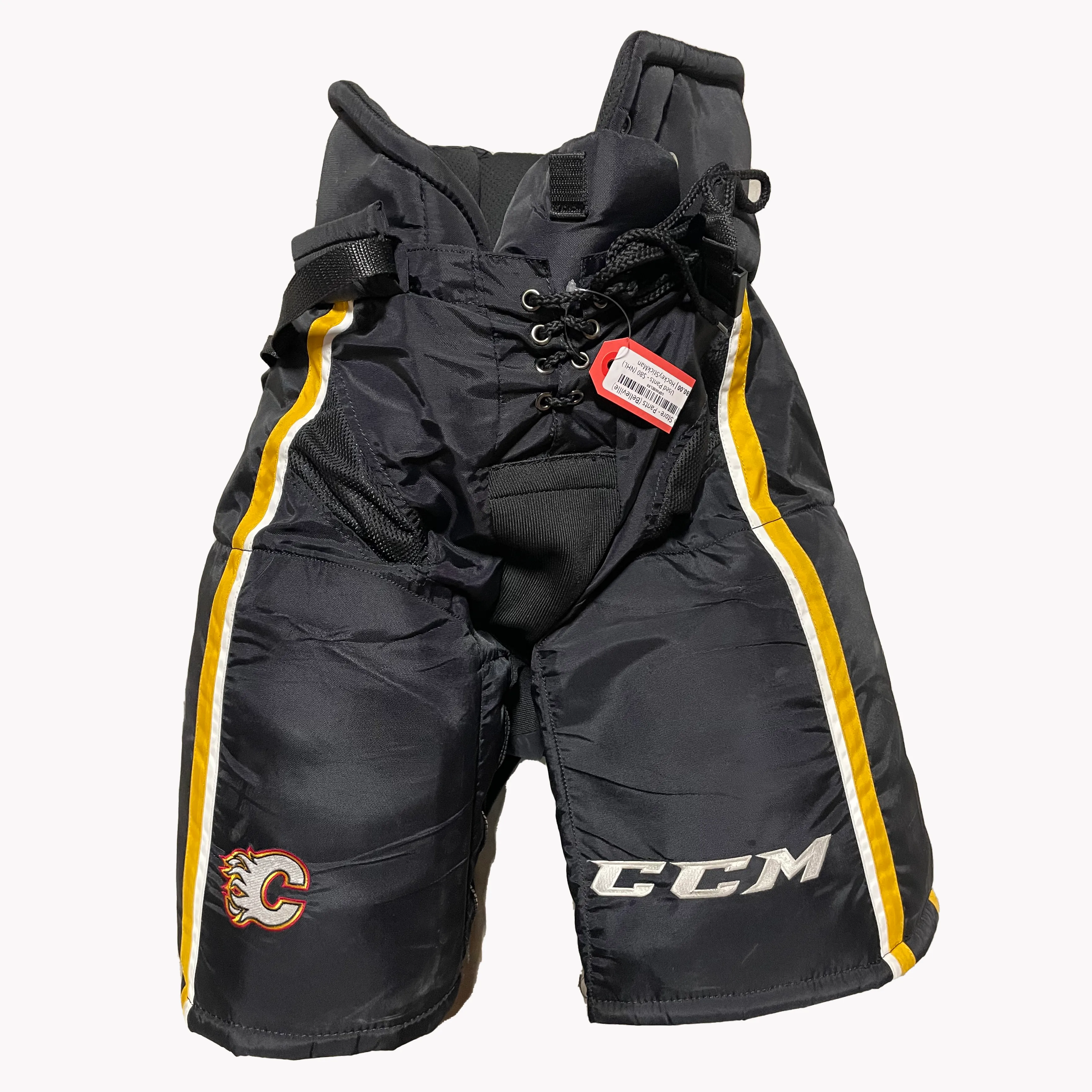 CCM HP35 - Used Pro Stock Hockey Pants - Calgary Flames (Black/White/Yellow)