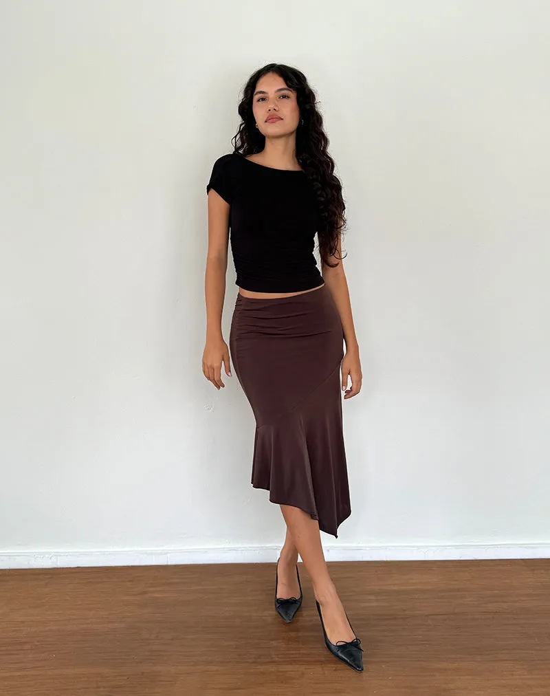 Cinta Low Rise Midi Skirt in Chocolate