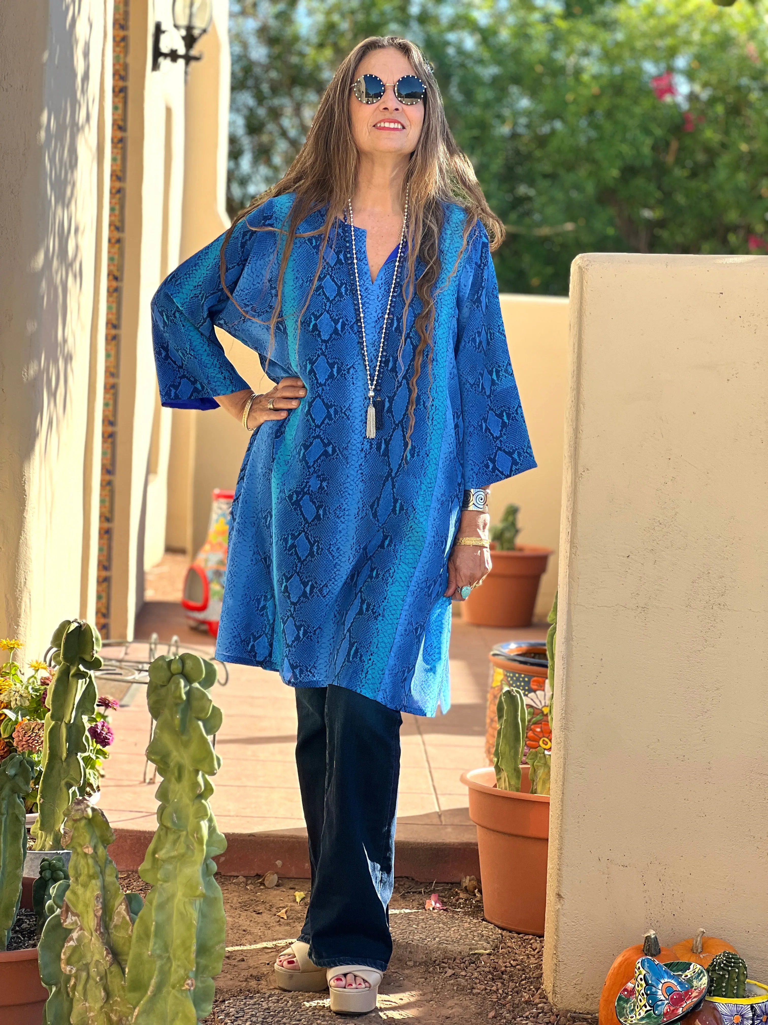 Cobalt Blue Serpente Italian Silk Tunic