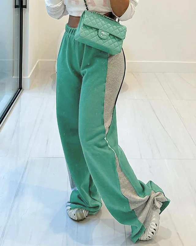 Contrast Color Straight-Leg Casual Track Pants