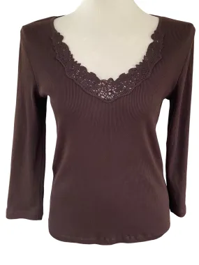 Cool Winter Brown Lace-trimmed Top