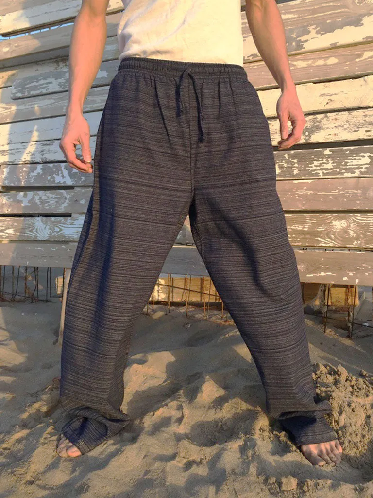 Cotton Drawstring pants with Dark Blue Line Pattern