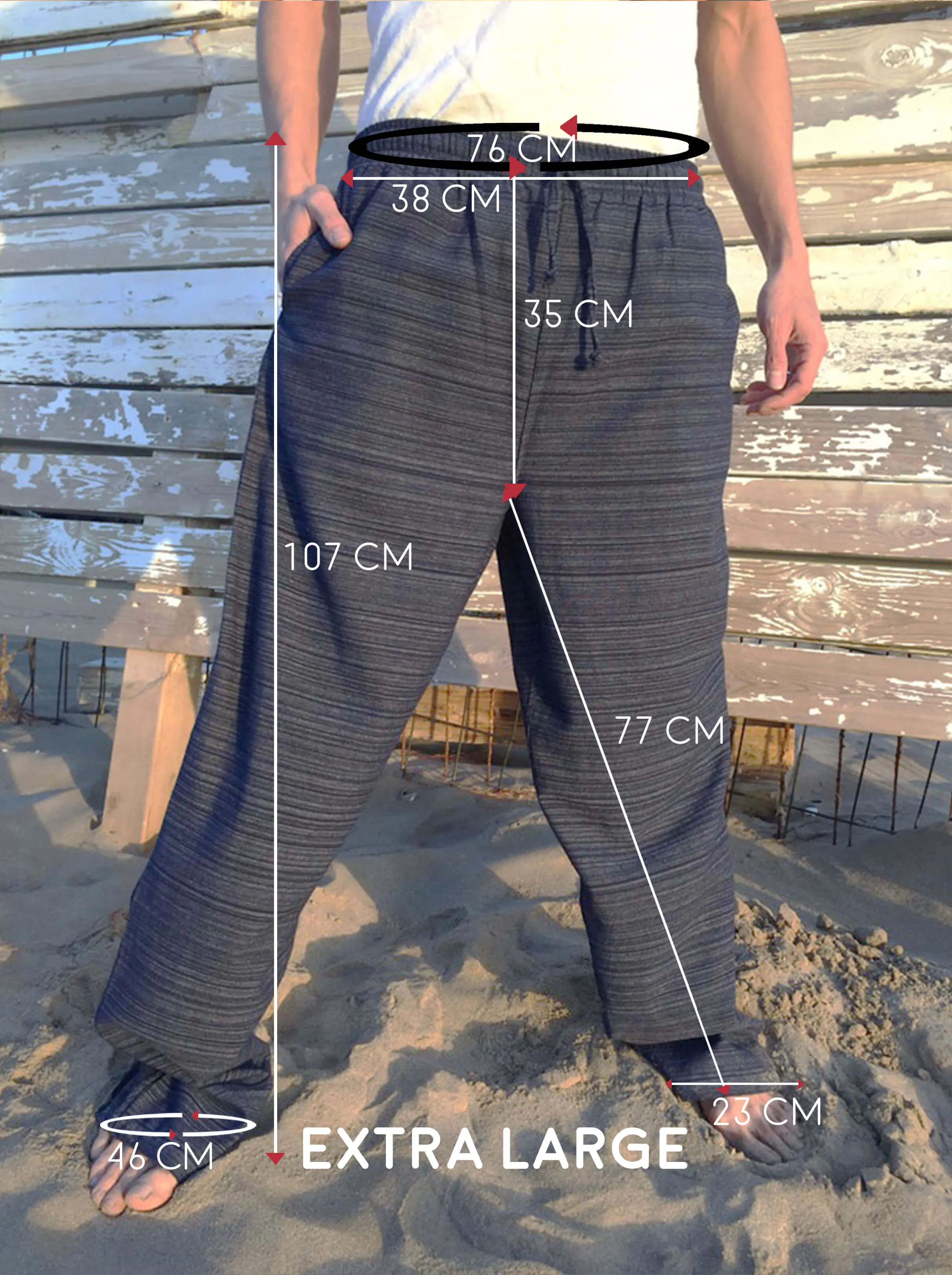 Cotton Drawstring pants with Dark Blue Line Pattern