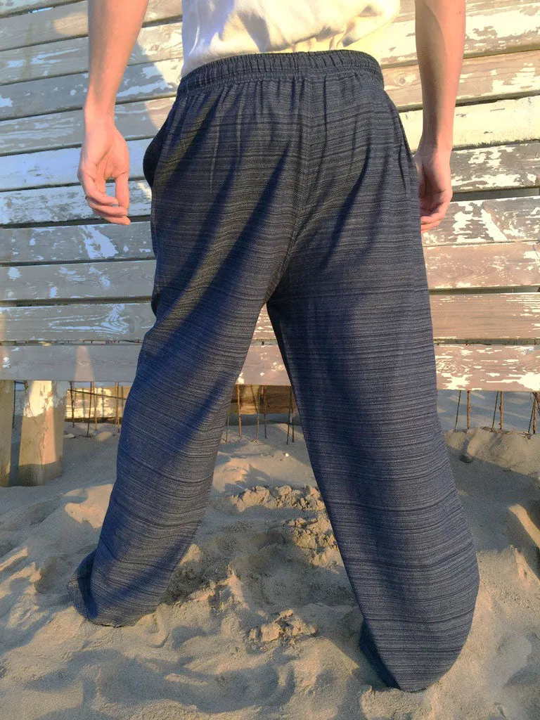 Cotton Drawstring pants with Dark Blue Line Pattern