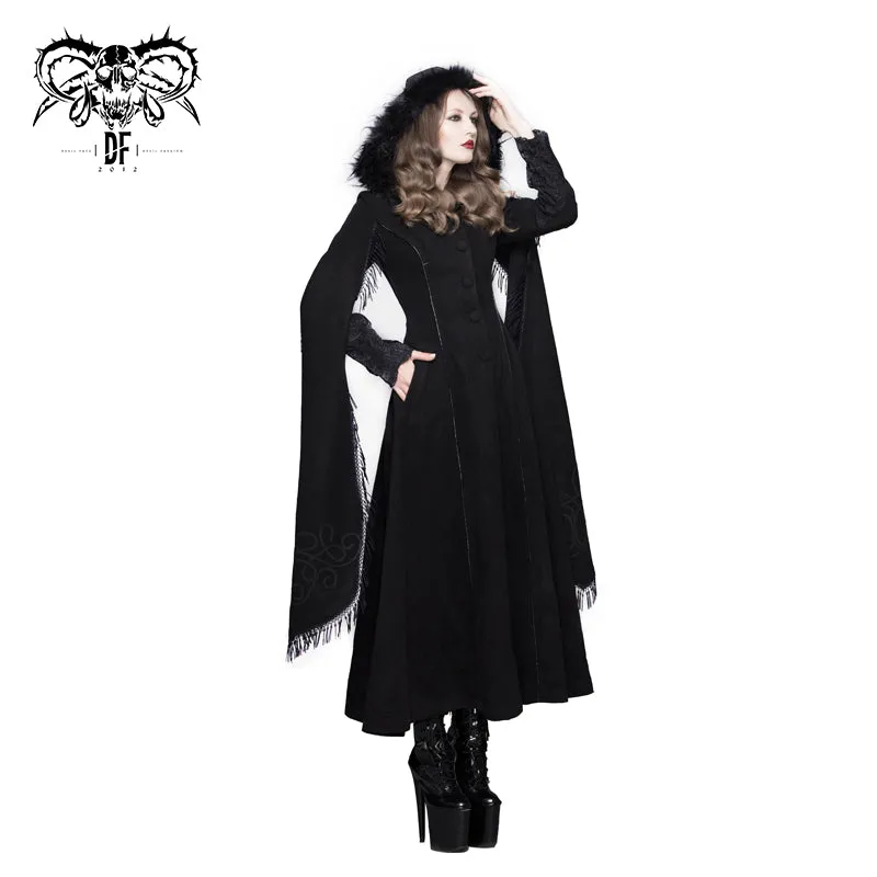 CT02401 hand-embroidered shawl black double-sided tweed women coat