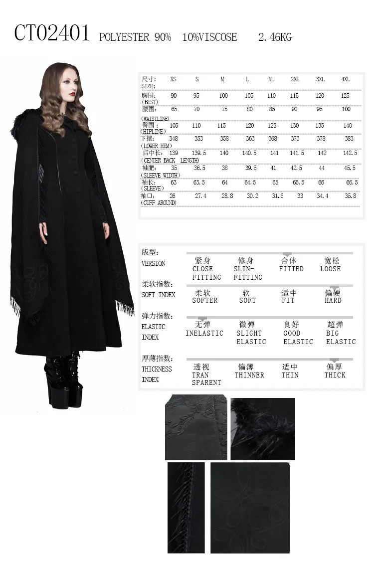 CT02401 hand-embroidered shawl black double-sided tweed women coat