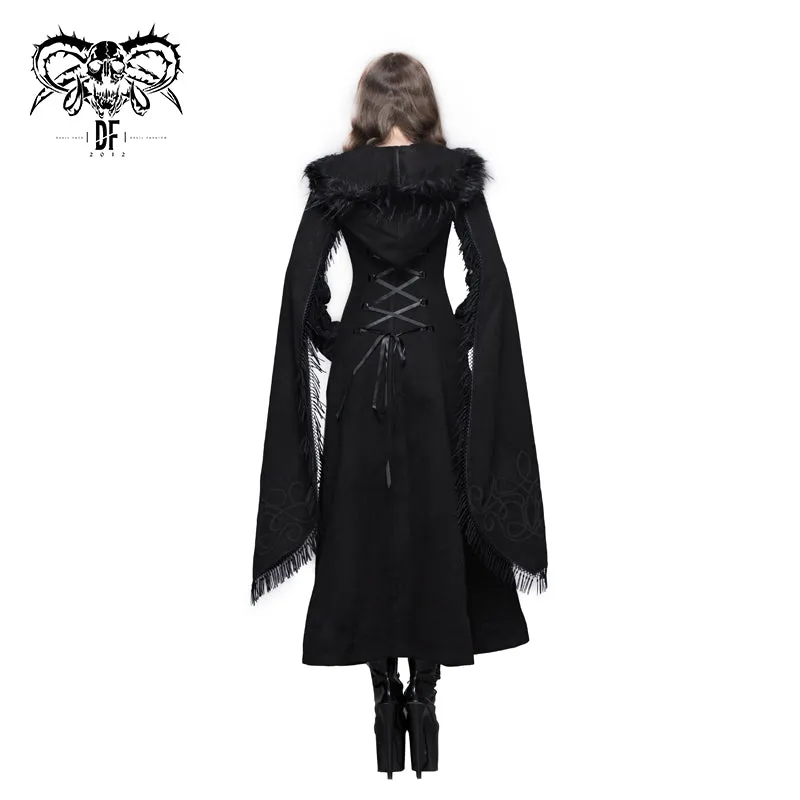 CT02401 hand-embroidered shawl black double-sided tweed women coat