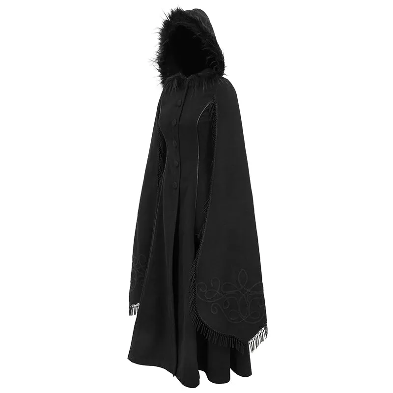 CT02401 hand-embroidered shawl black double-sided tweed women coat