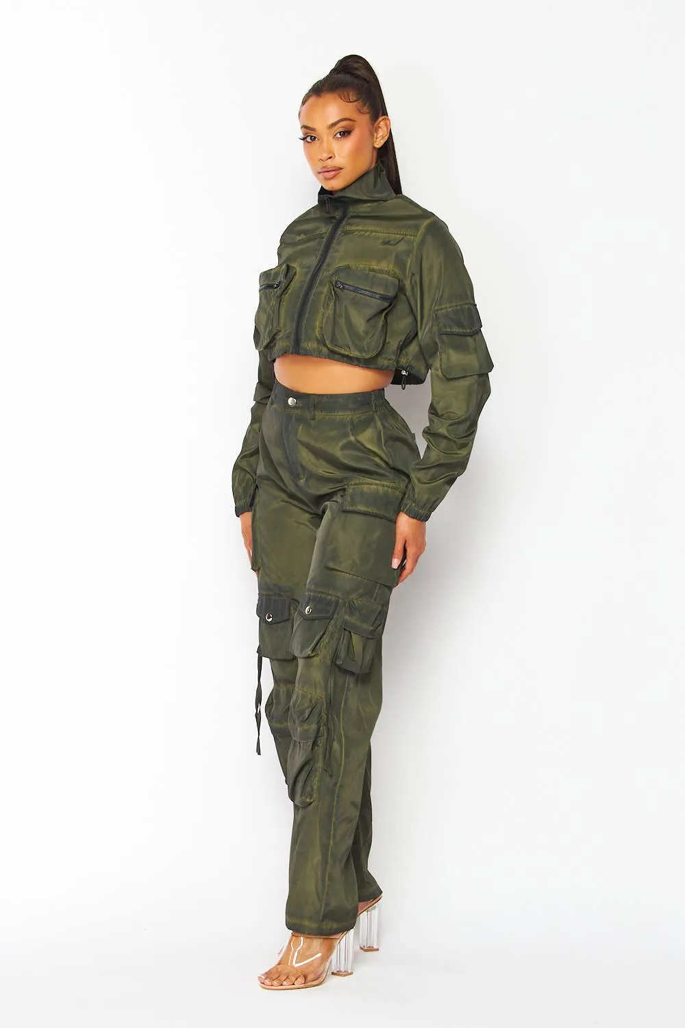 Dani Cargo Pocket Crop Bomber Jacket & Pants Set