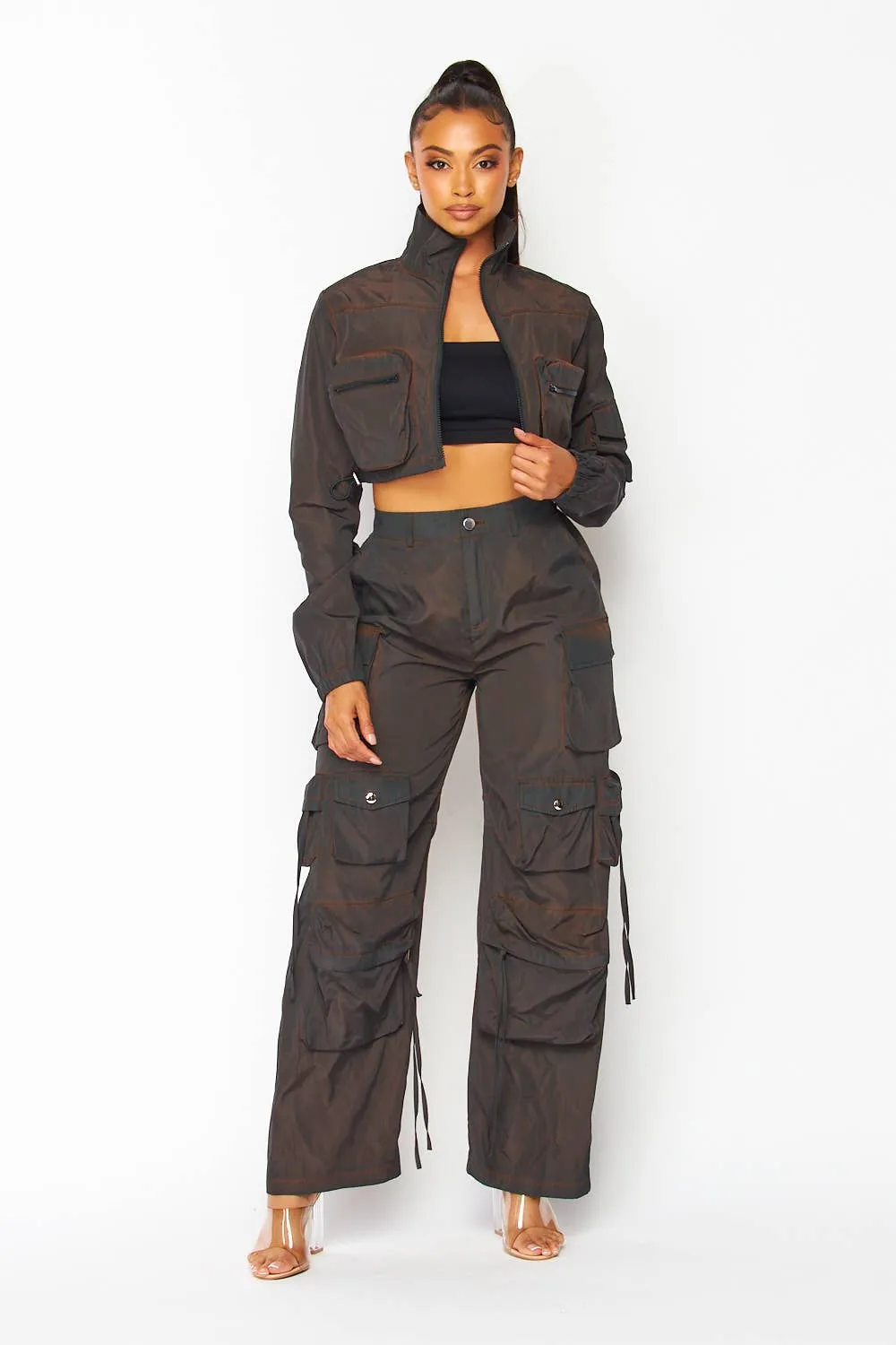 Dani Cargo Pocket Crop Bomber Jacket & Pants Set