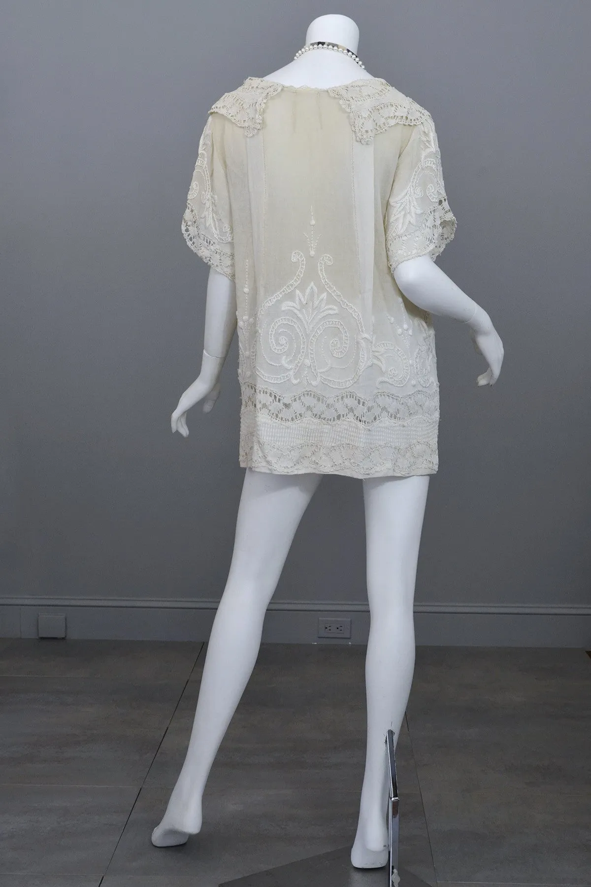 Deco 20s Embroidered Gauze Tunic Lace Top