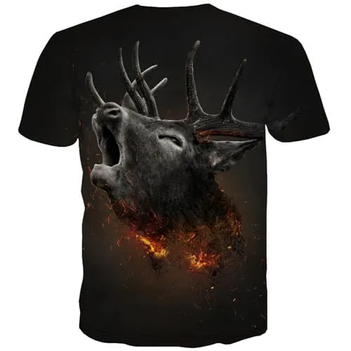 Deer T-shirt Men Elk Tshirts Casual Animal Tshirts Novelty Flame T-shirts Graphic Harajuku Tshirt Anime Short Sleeve Hip hop