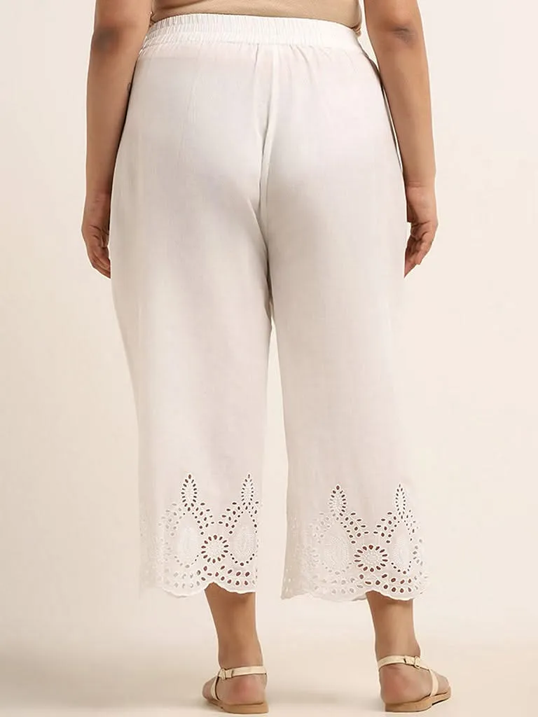 Diza White Embroidered Cotton Pants