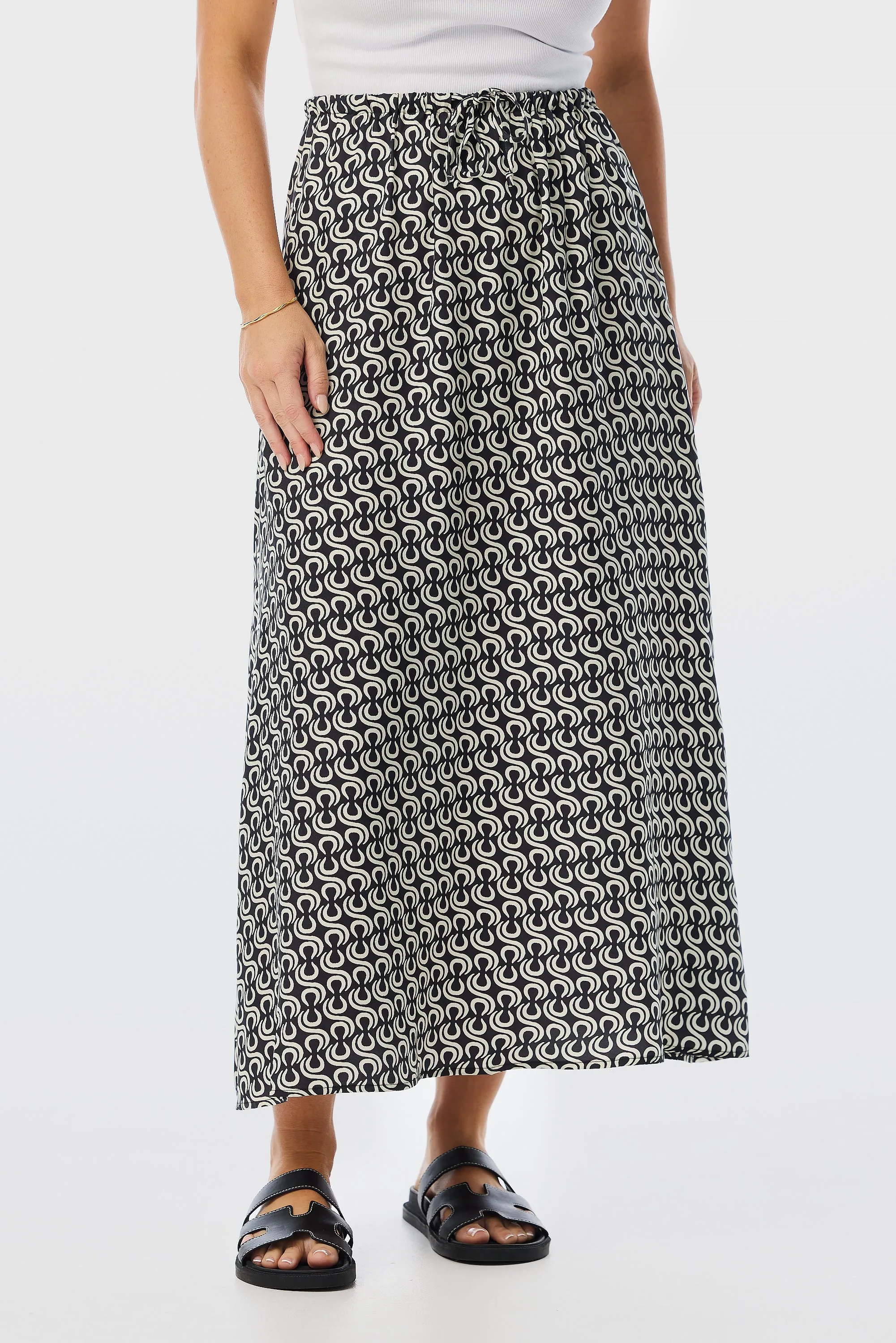 Drawstring Slip Skirt - Charcoal Geo