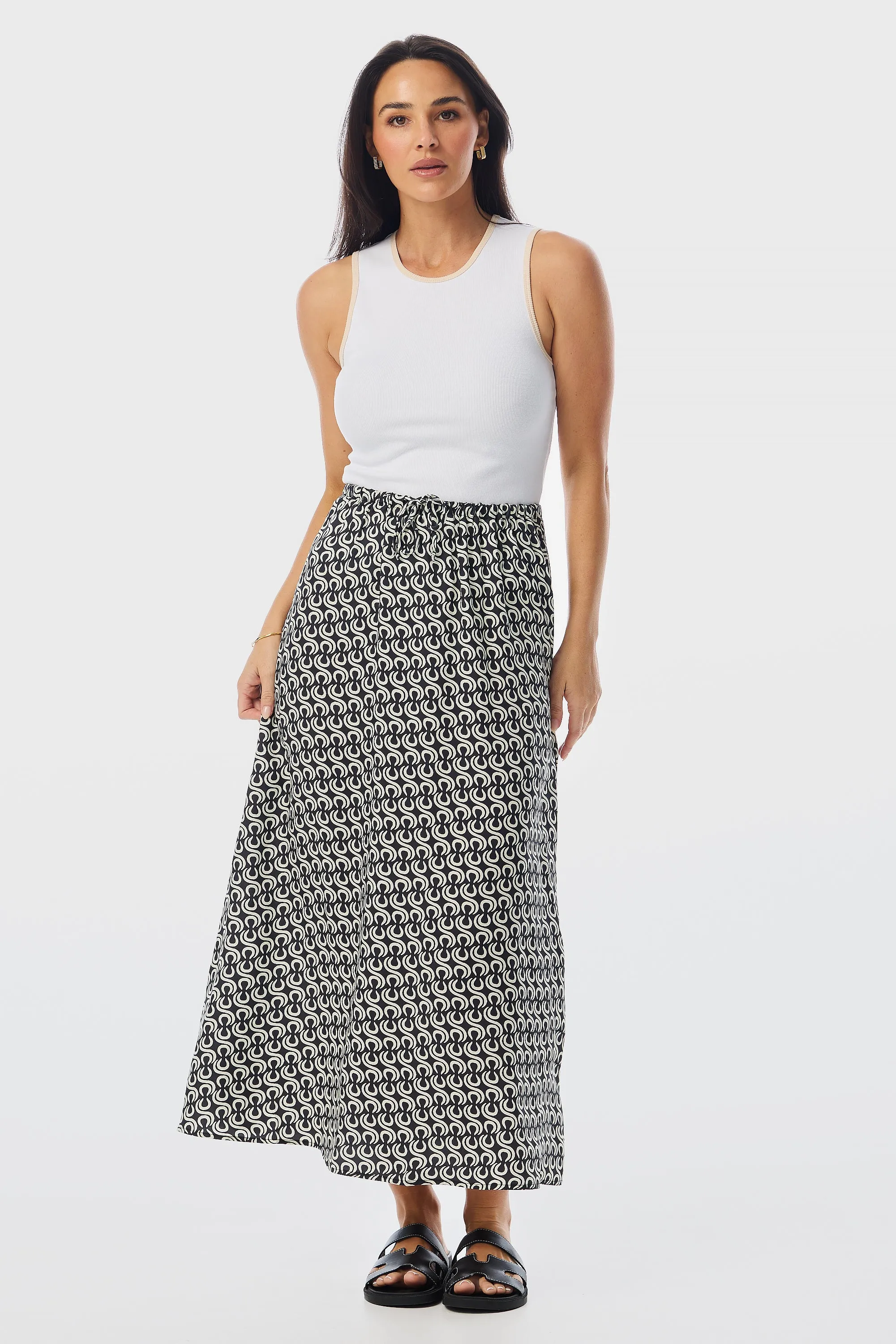 Drawstring Slip Skirt - Charcoal Geo