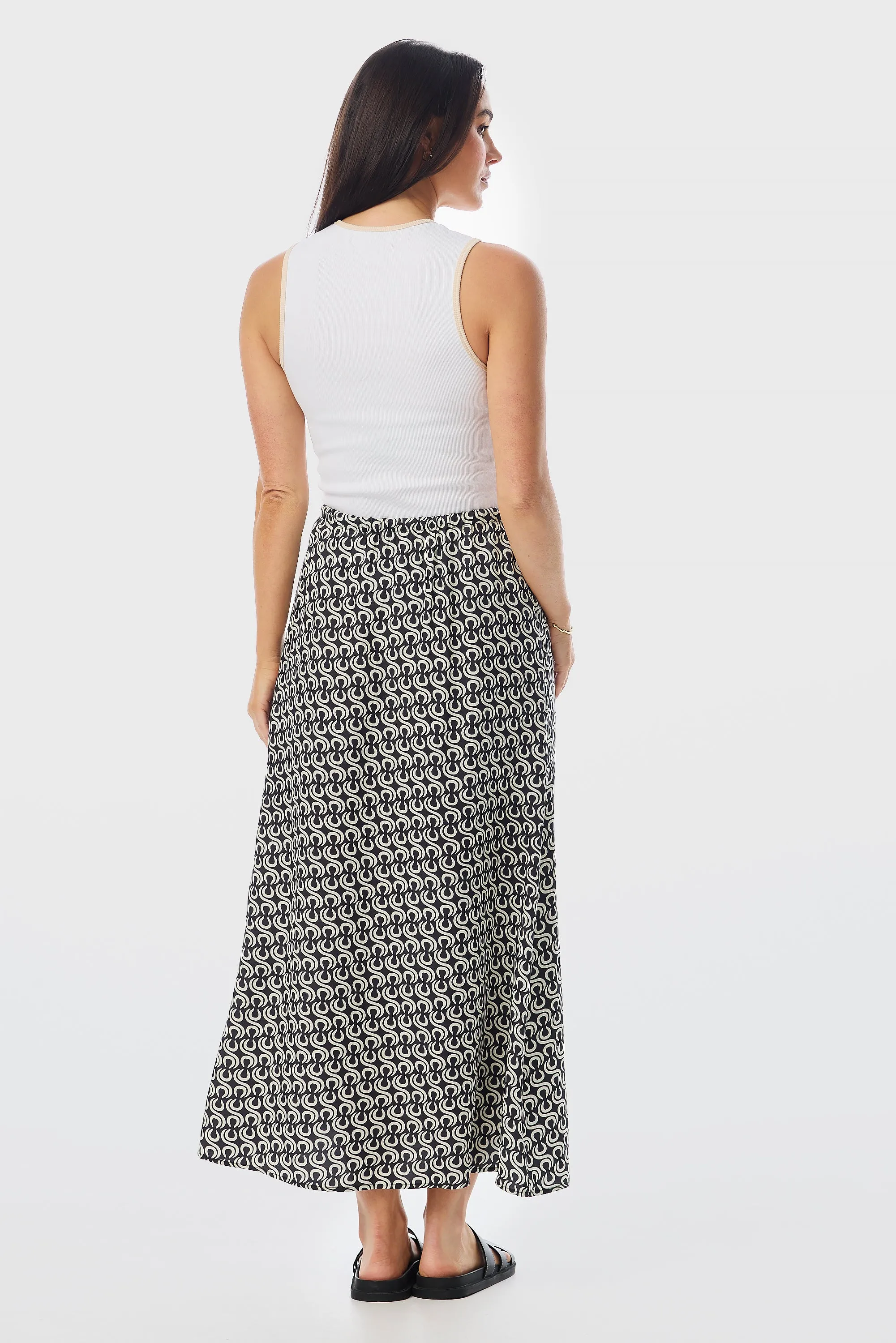 Drawstring Slip Skirt - Charcoal Geo