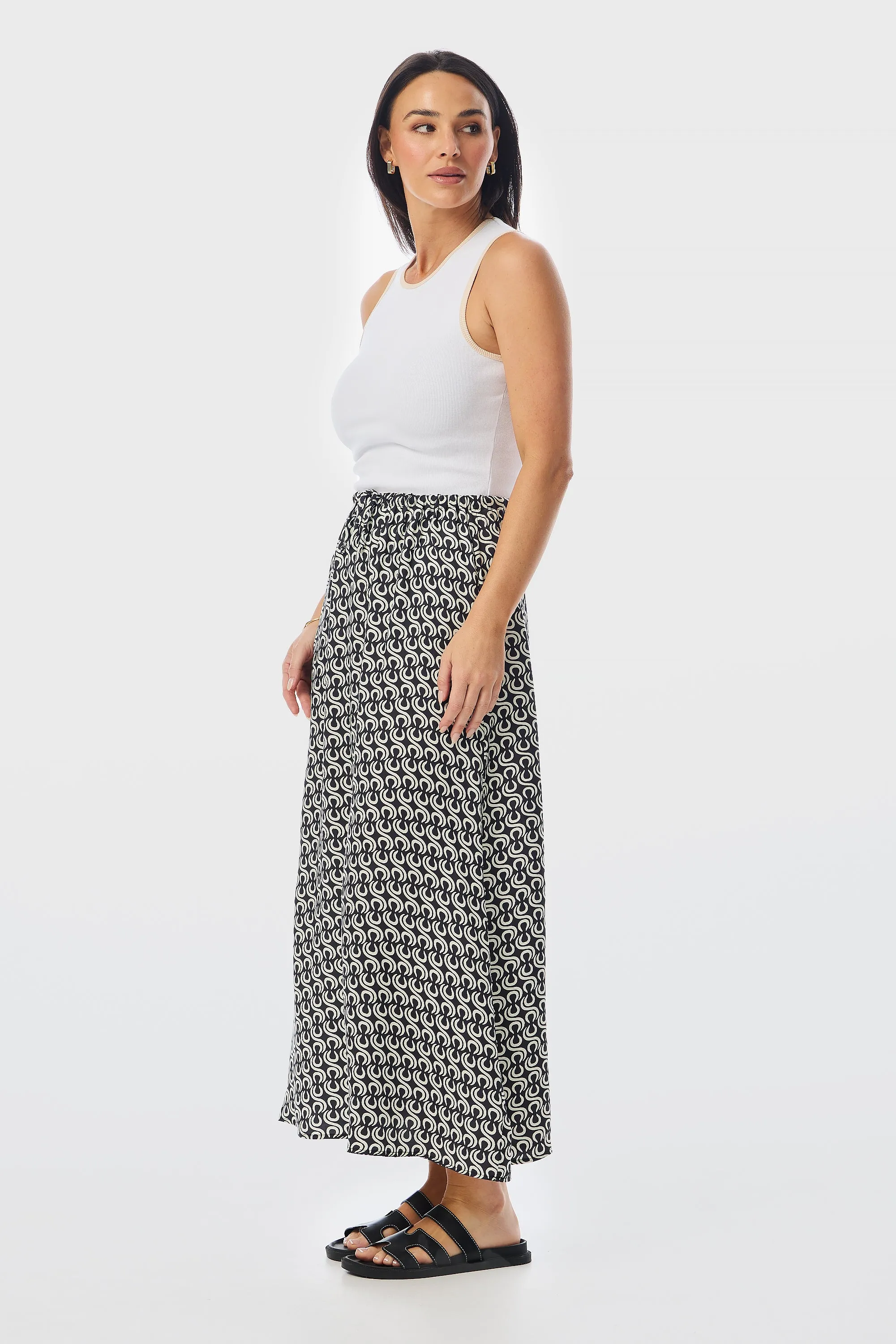 Drawstring Slip Skirt - Charcoal Geo