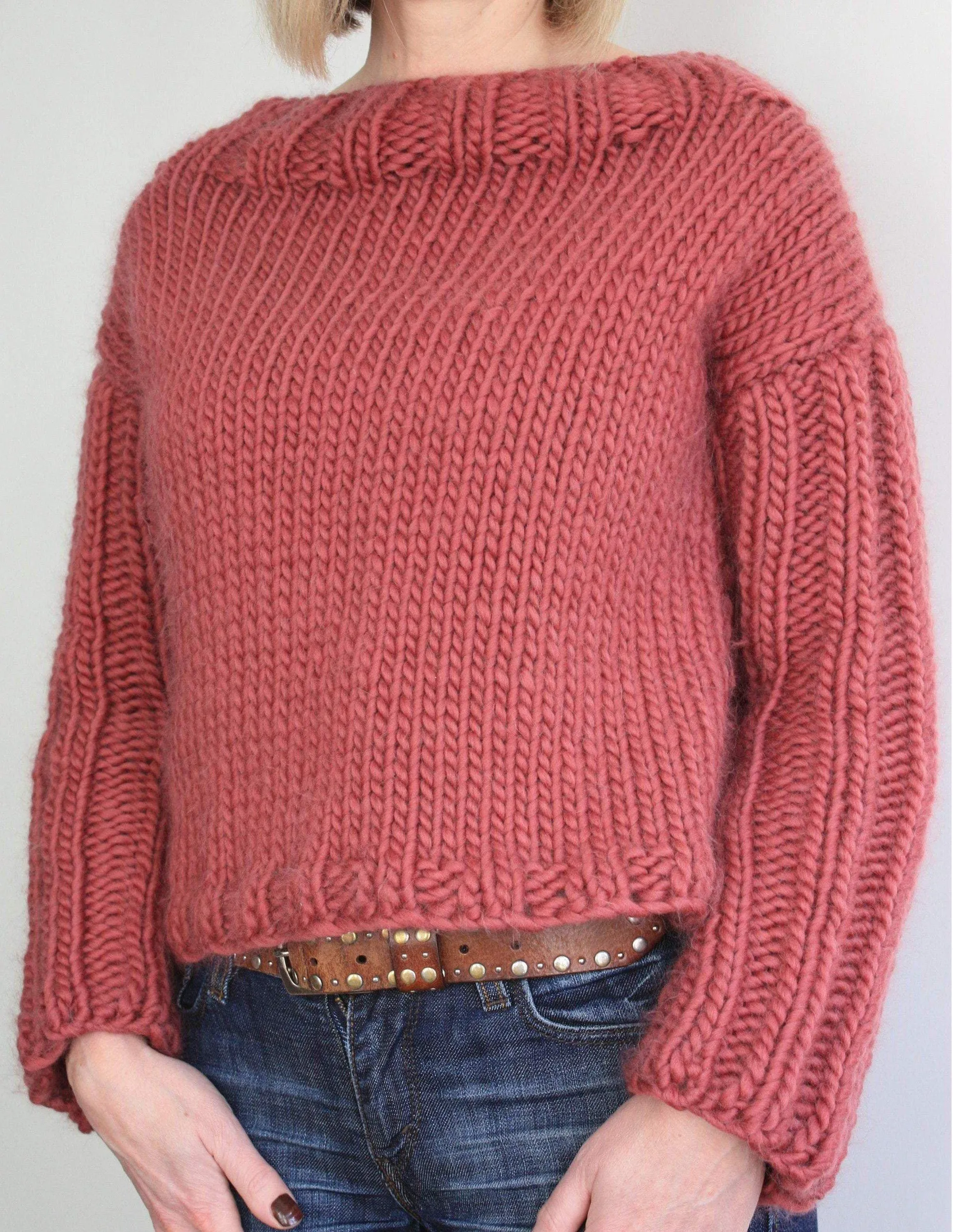 Easy Knitting Pattern - Railway Sleeve Cropped Chunky Sweater