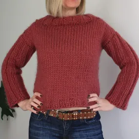 Easy Knitting Pattern - Railway Sleeve Cropped Chunky Sweater