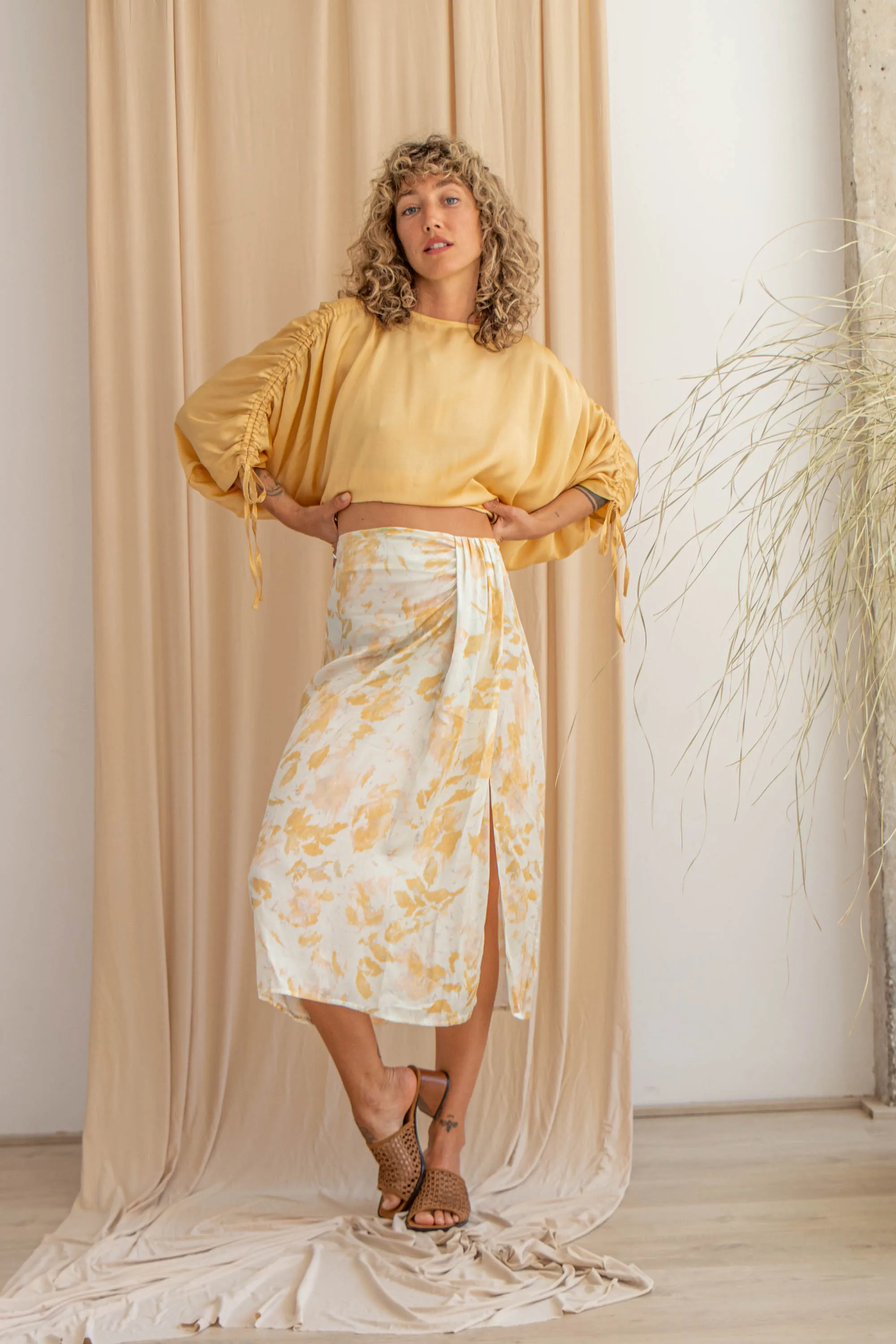 ecovero drape skirt - yellow print