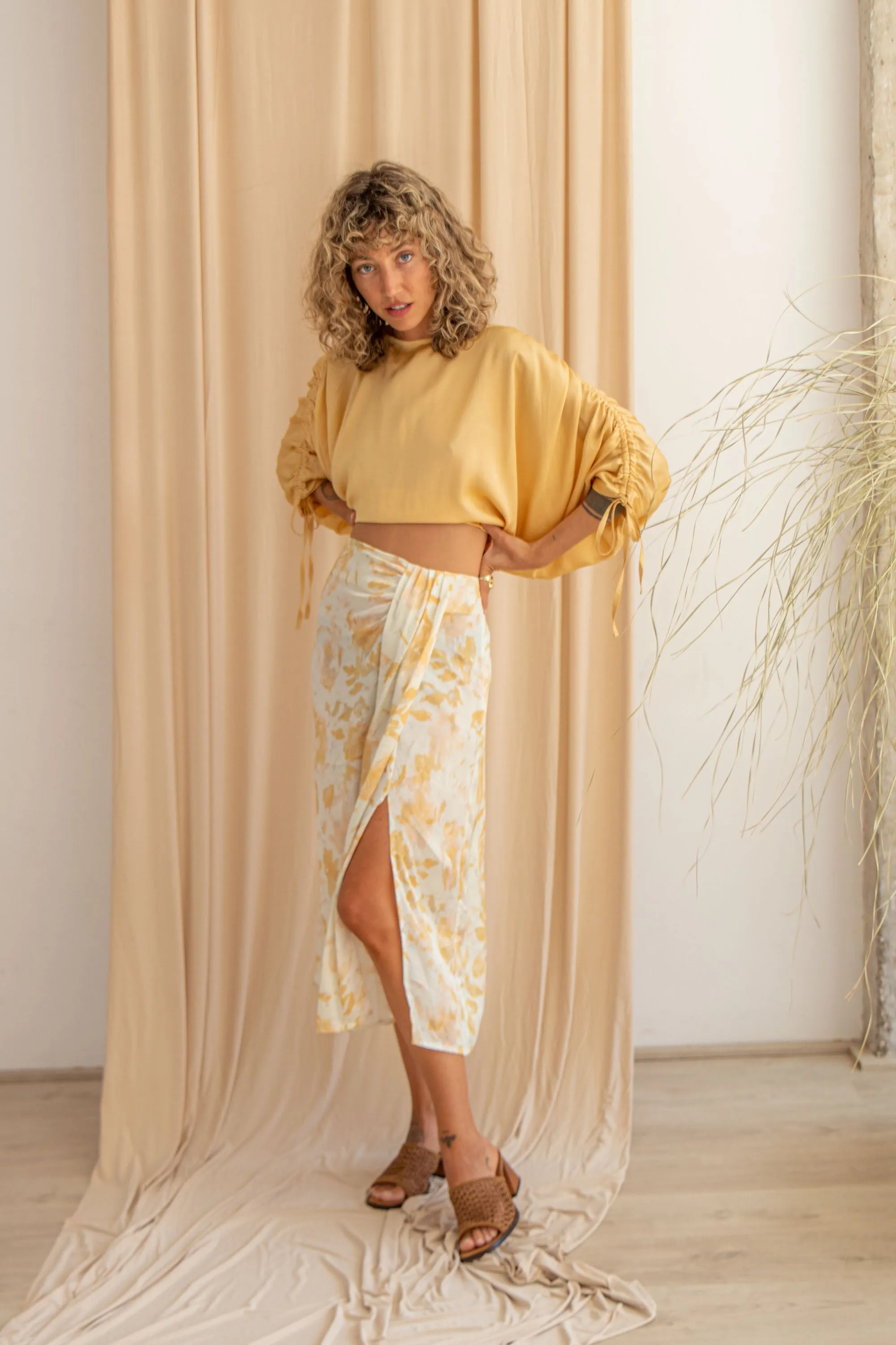 ecovero drape skirt - yellow print