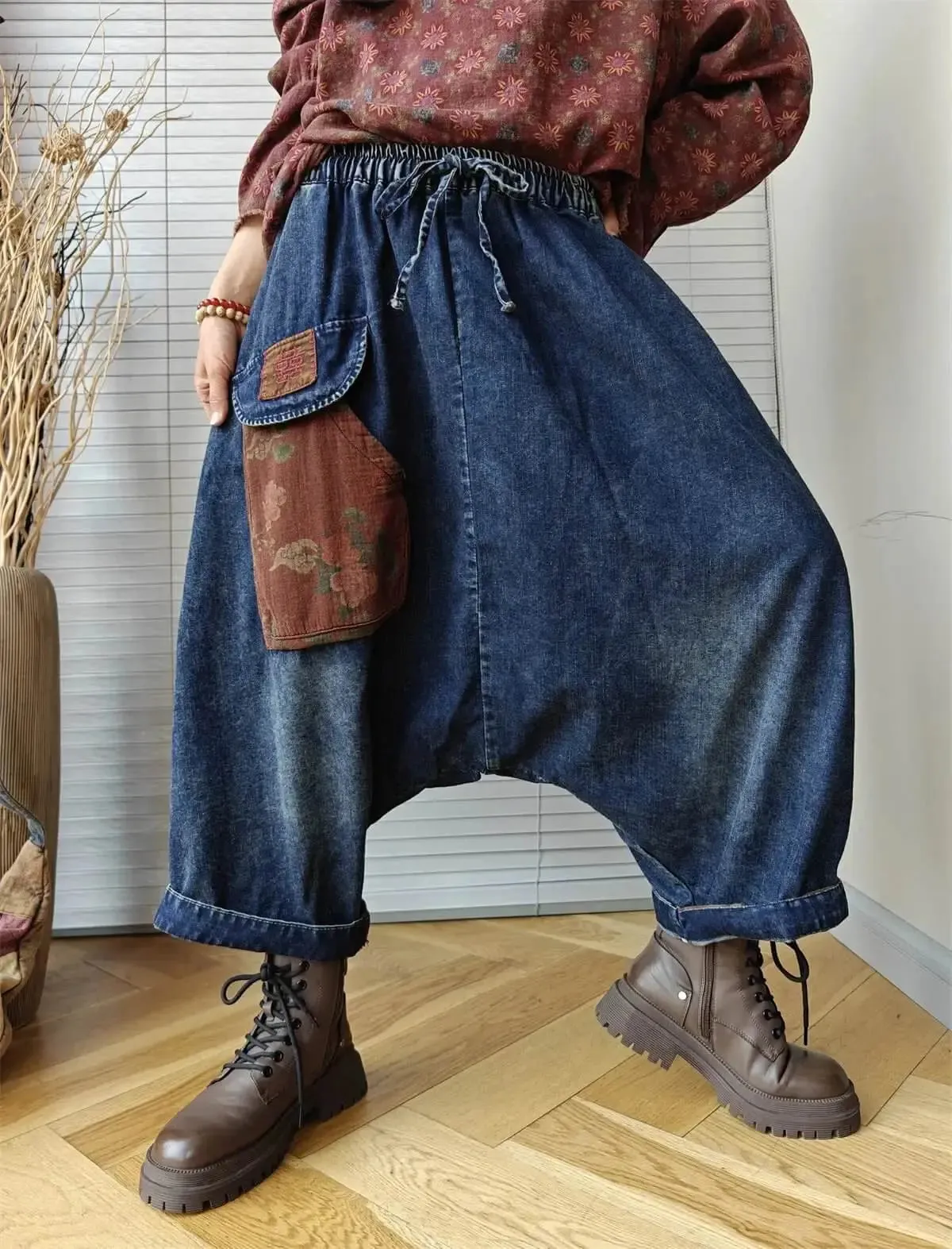 Elastic Waist Harem Pants Retro Custom Denim Harem Pants