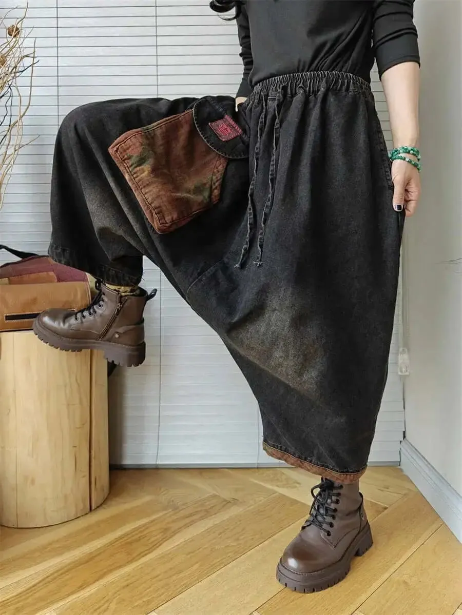 Elastic Waist Harem Pants Retro Custom Denim Harem Pants