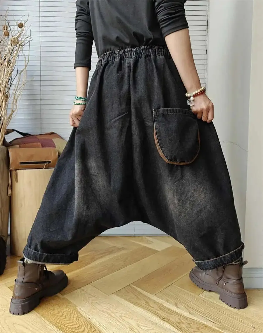 Elastic Waist Harem Pants Retro Custom Denim Harem Pants