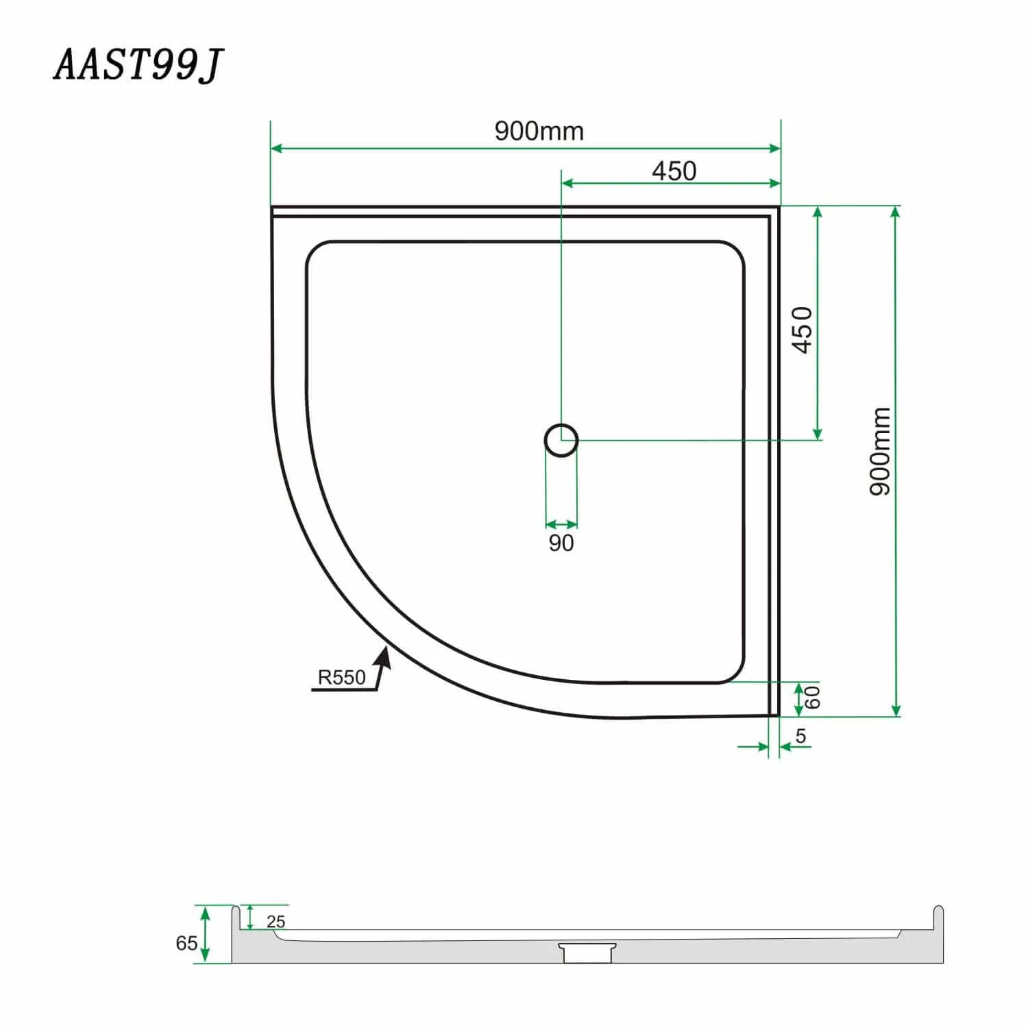 ELEGANT SHOWERS Durable Acrylic Fiberglass Curved Shower Base