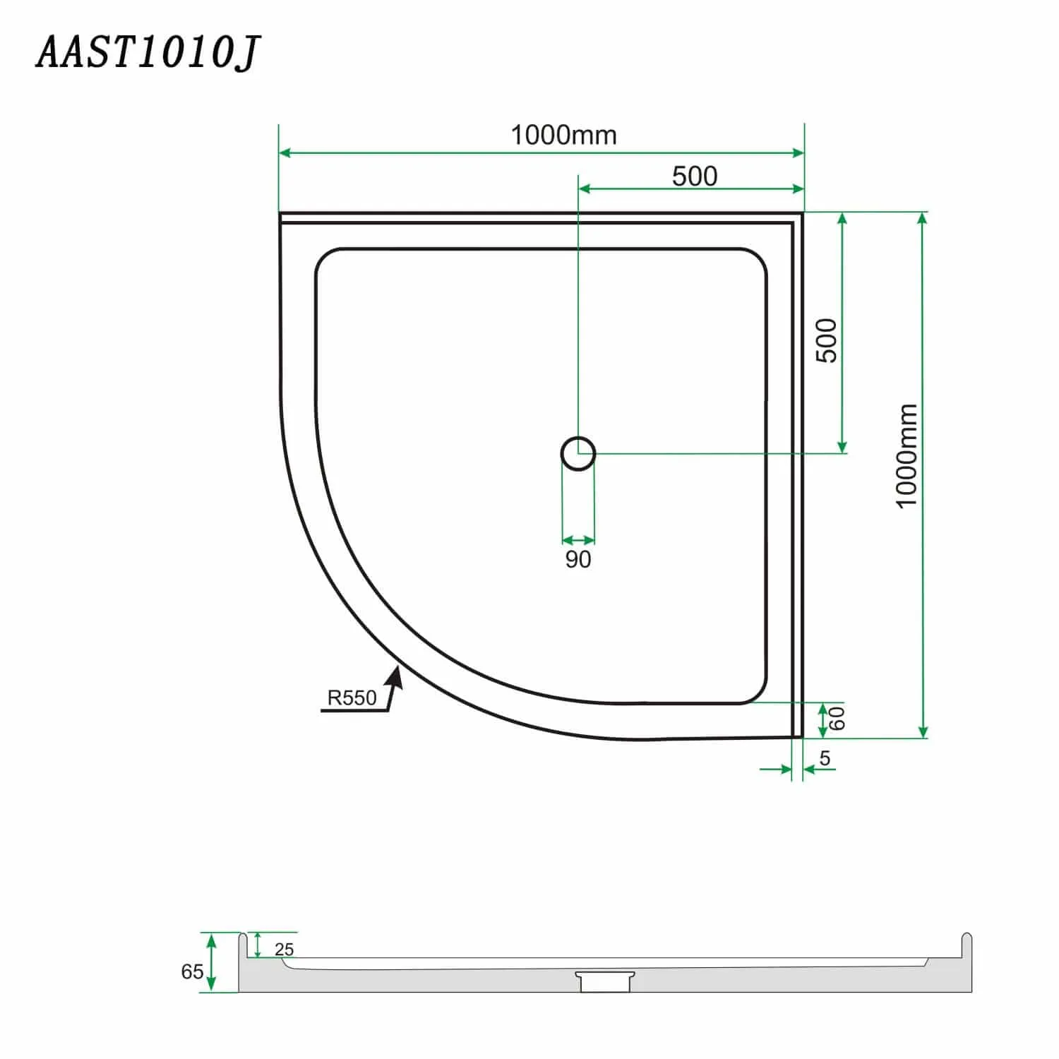 ELEGANT SHOWERS Durable Acrylic Fiberglass Curved Shower Base