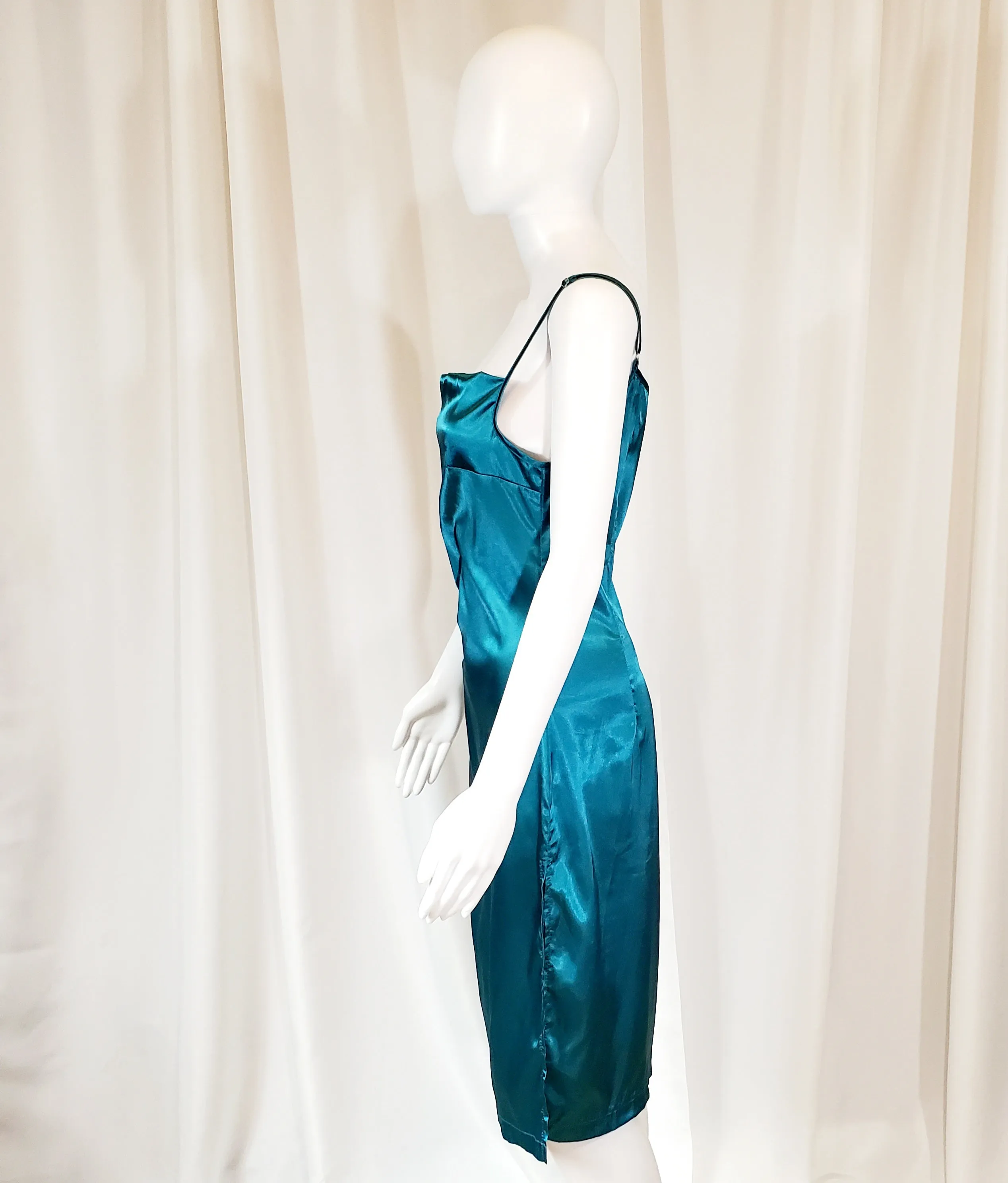 Emerald Satin Slip Dress