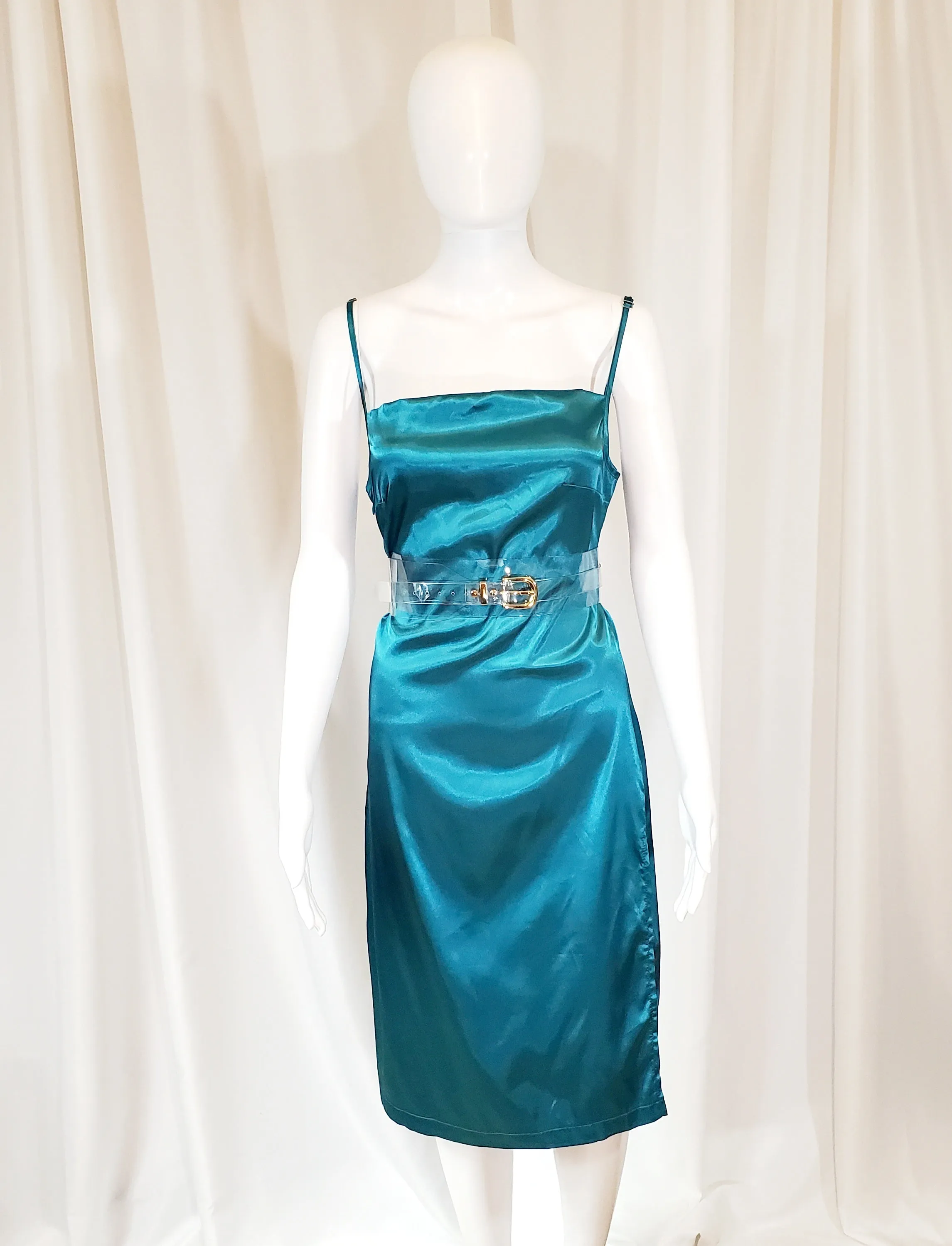 Emerald Satin Slip Dress