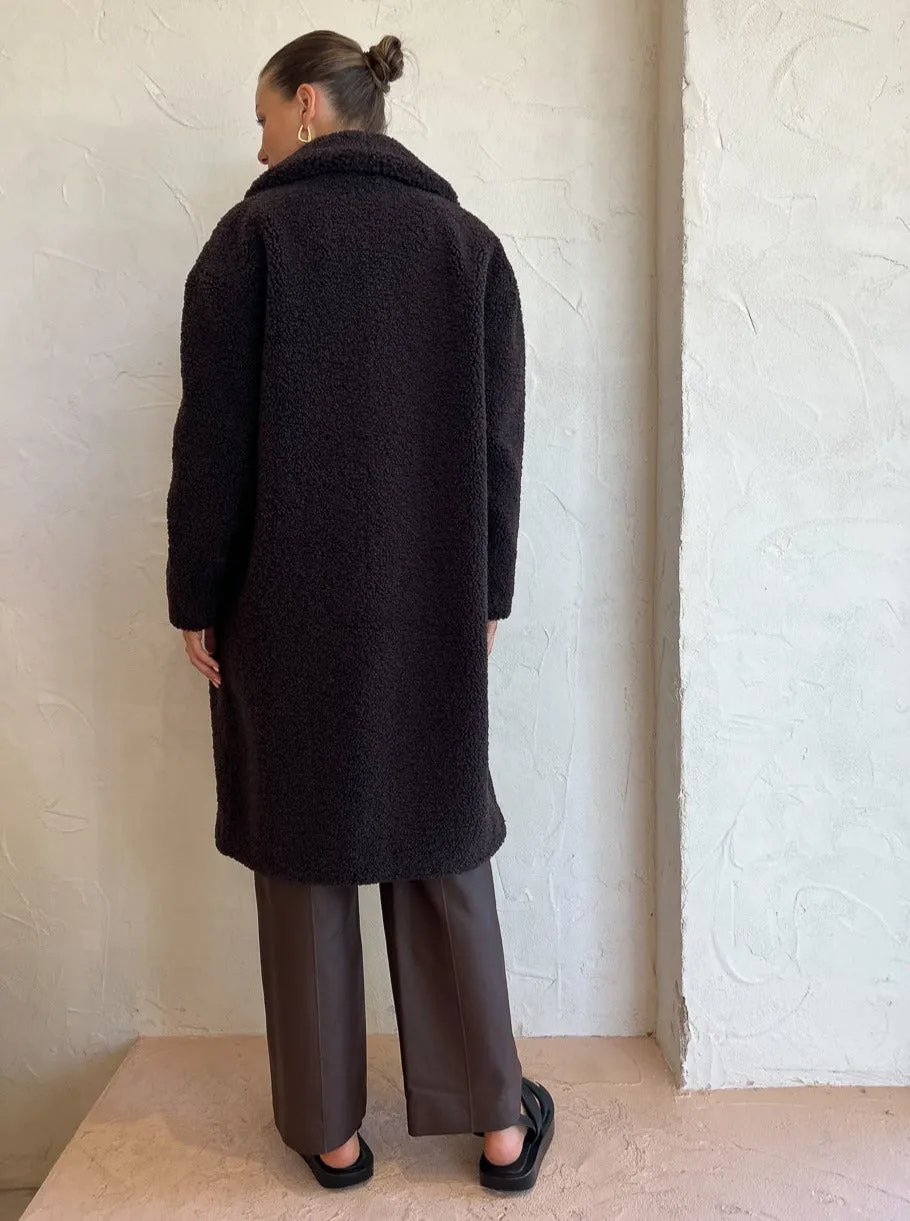 Ena Pelly Amber Oversized Teddy Coat in Seal brown