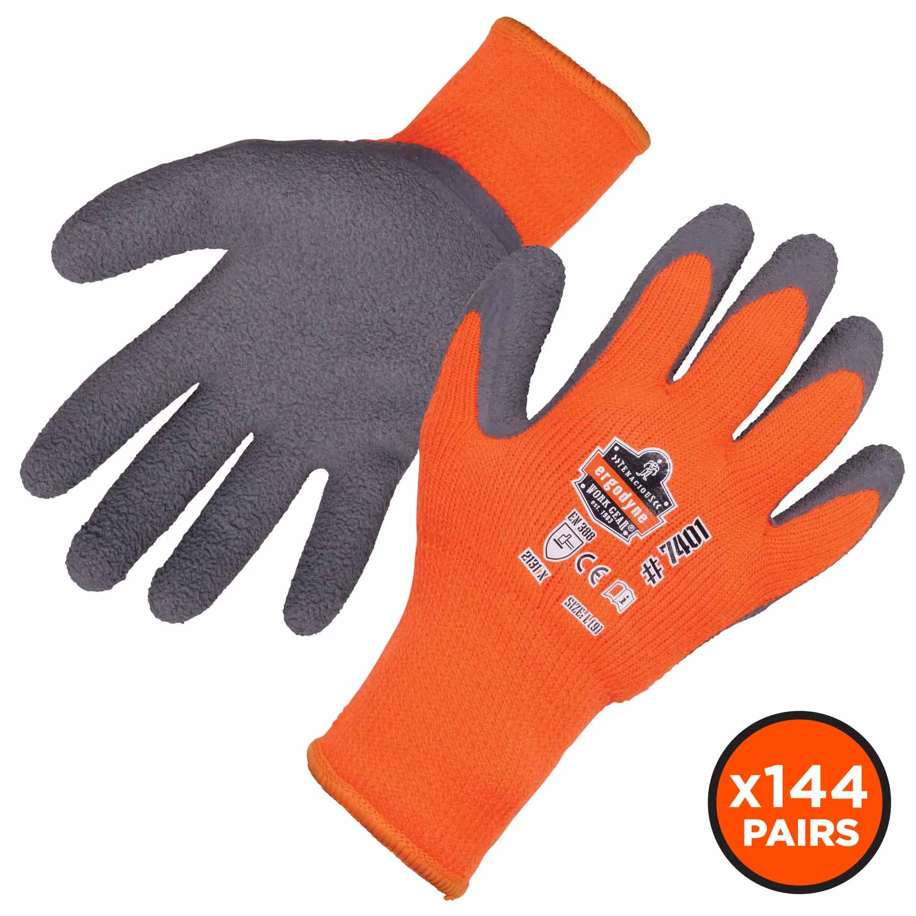 Ergodyne 17893 7401-CASE M Orange Coated Lightweight Winter Gloves 144-Pair