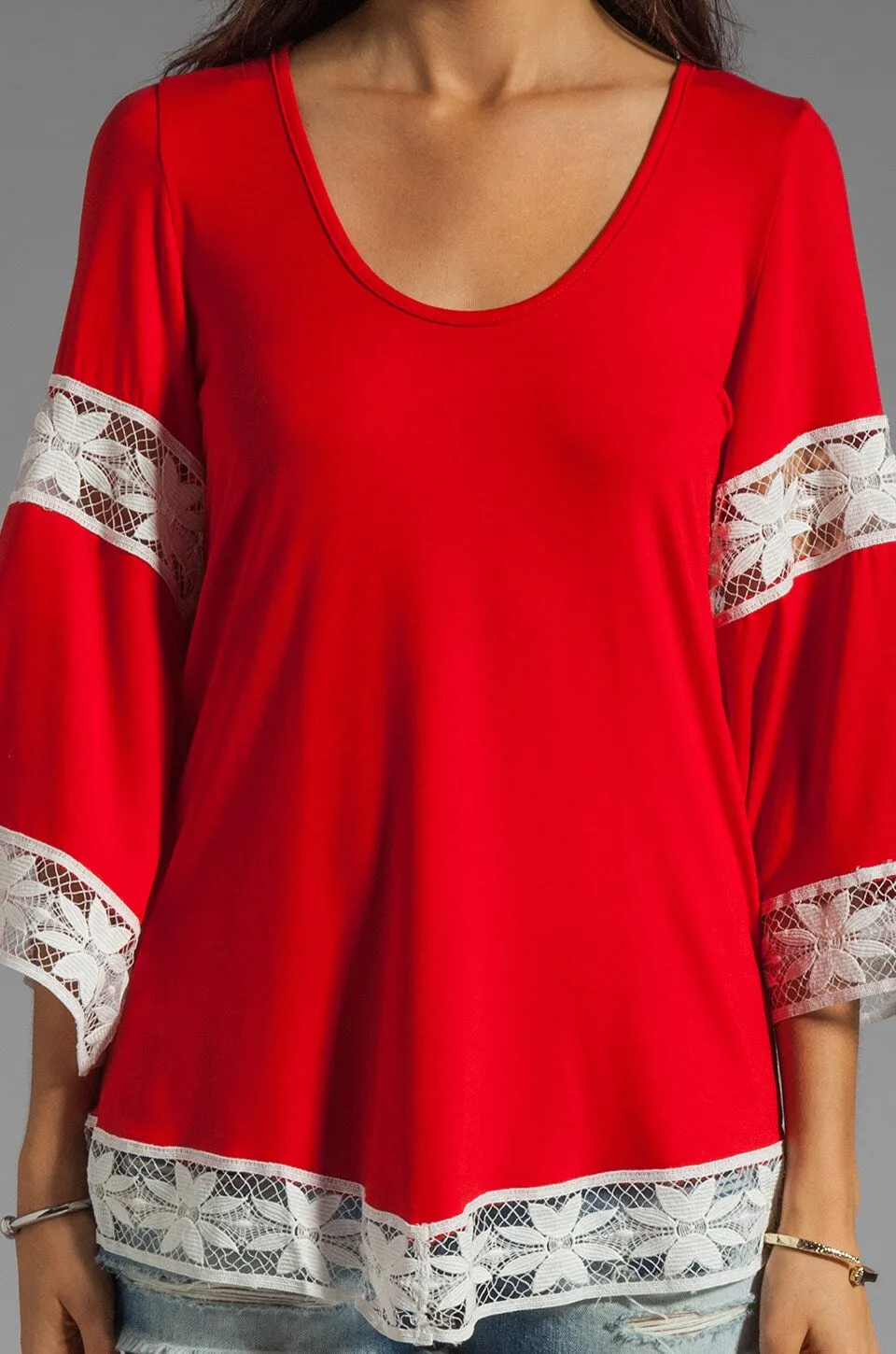 ERIKA LACE DETAIL TOP (RED)- CVT8129