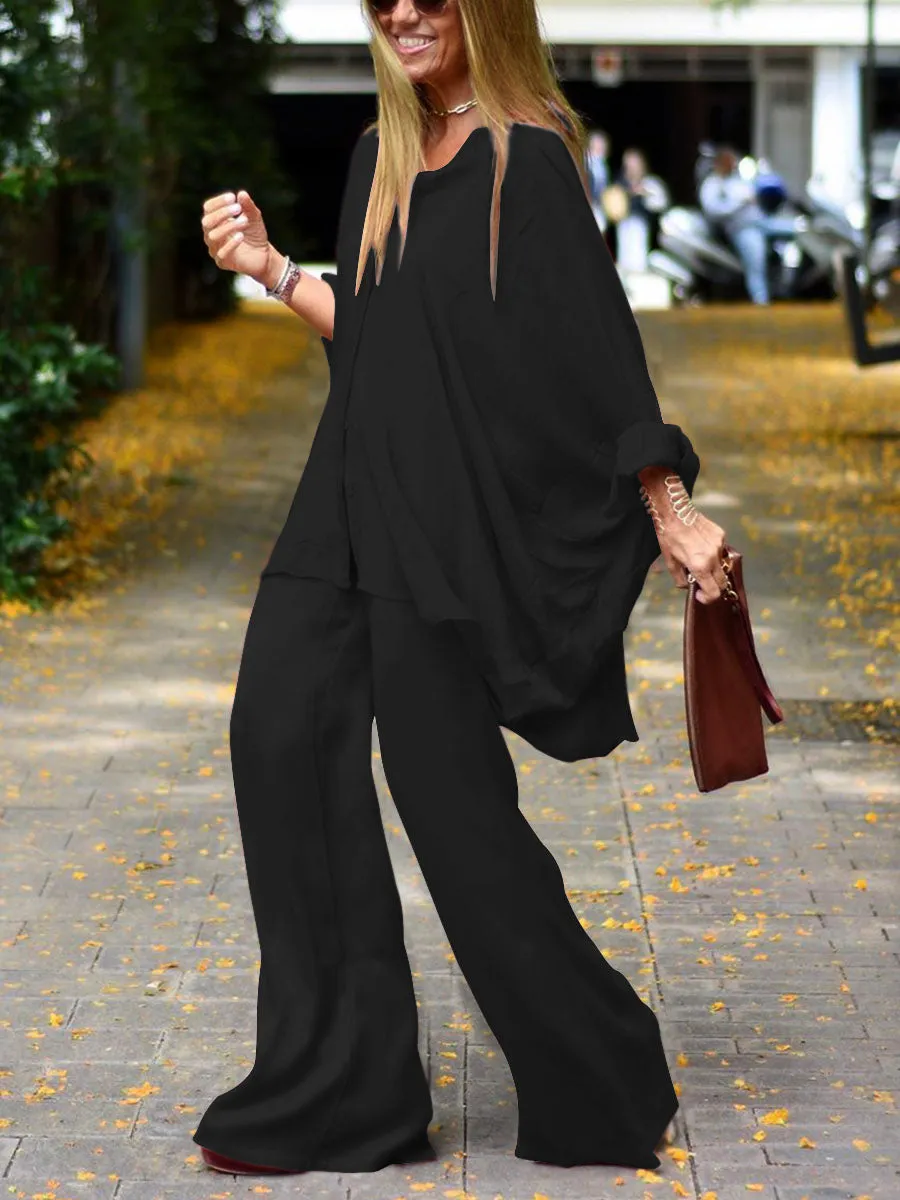 Fashionable Elegant Loose Shirt Pants Suit