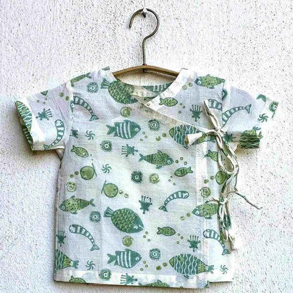 Fish Print Angarakha Top with Mint Pants