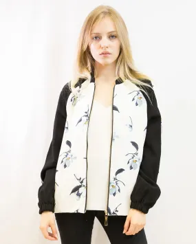 Floral print winter quilted Bomber Jacket (WHITE)