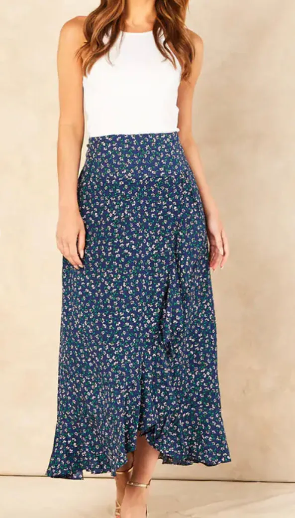 Floral Print Wrap Skirt | Navy