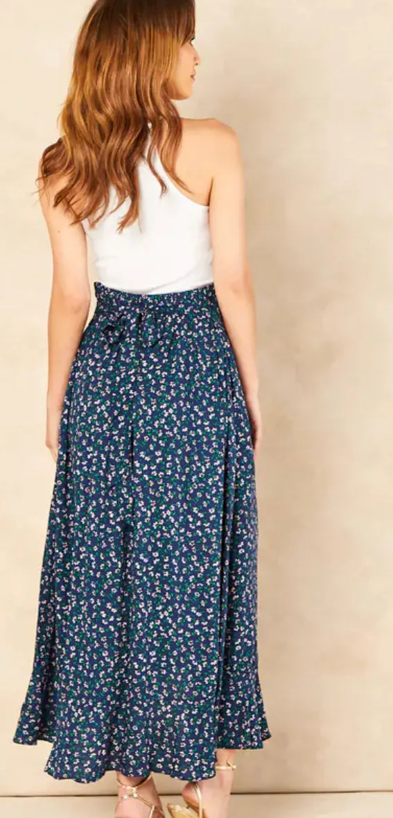 Floral Print Wrap Skirt | Navy