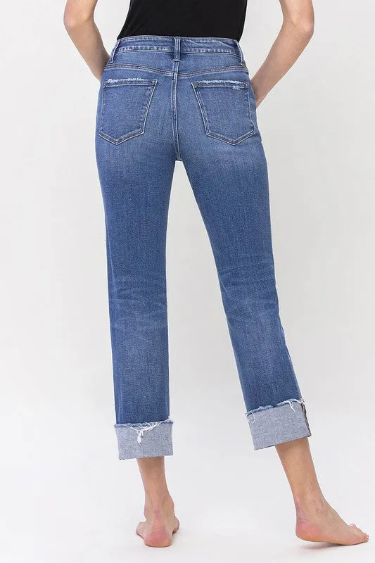 FLYING MONKEY HIGH RISE CUFFED CROP STRAIGHT JEANS